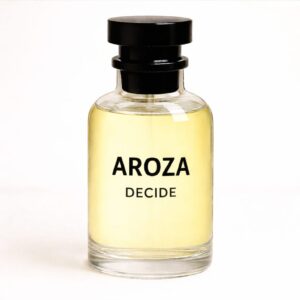 AROZA Decide Perfume bottle cardamom juniper vanilla bold luxury fragrance packaging